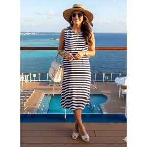 J. McLaughlin Dress XL Catalina Cloth Navy & White Striped Sleeveless Nautical